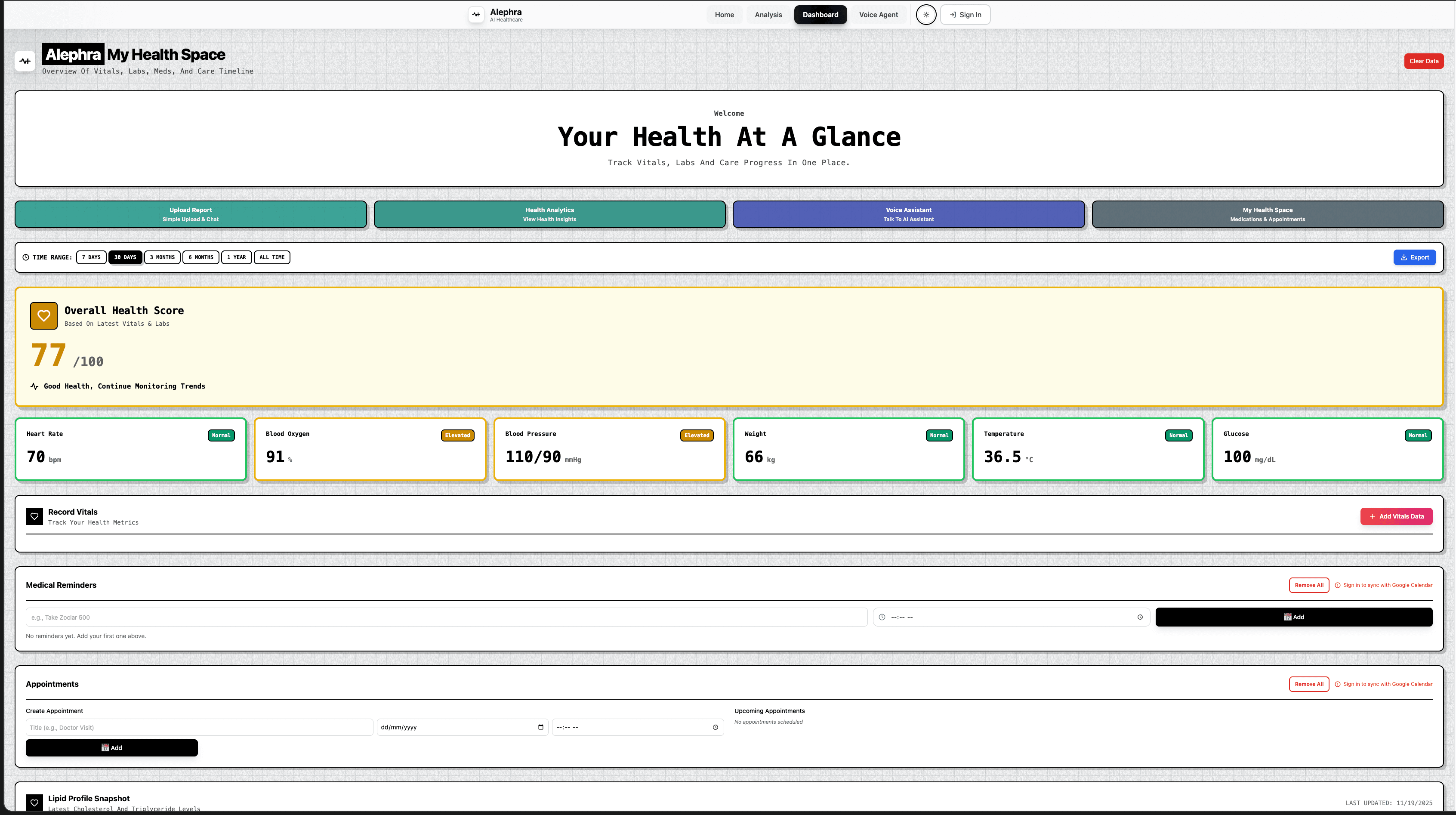 Alephra AI Medical Assistant Dashboard